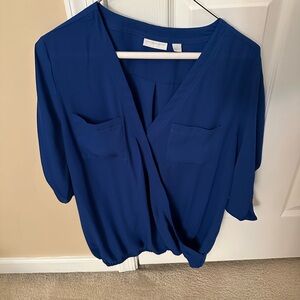 New York & Company Royal Blue V-Neck Blouse